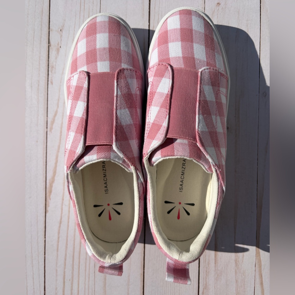 NEW! ISAAC MIZRAHI LIVE! Gingham Printed Canvas Sneakers - Light Pink - Size 6M
